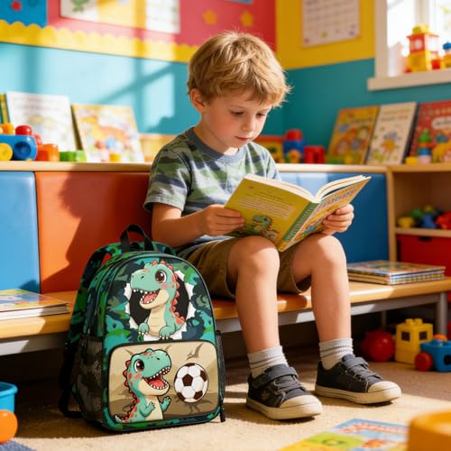 Toddler Backpack for Ages 4-6, 15L Boys Dinosaur Backpack with Chest Buckle, Kindergarten School Bag with Padded Straps - color: Dinosaur