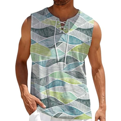 domirica Mens Summer Casual Sleeveless Shirts Plus Size Oversized Trendy Lightweight Pull On Tank Top - color: Wave, size: X-Large