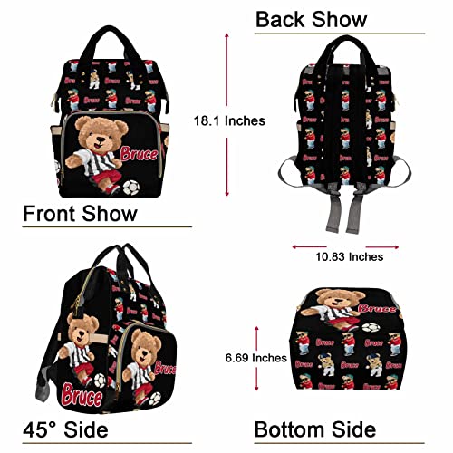 Artsadd Custom Bear Diaper Bag Backpack for Baby Boys, Personalized Name Large Nappy Nursing Orangizer Mommy Bags, Waterproof Travel Daypack for Baby Shower Gifts - color: Bear 03
