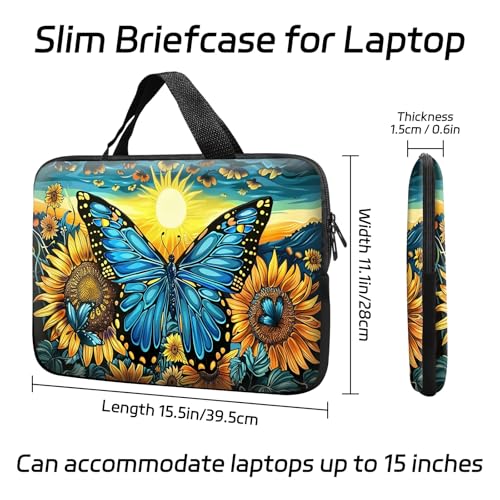 14 15 15.4 15.6 inch Laptop Handle Bag Computer Bag, Pouch Holder Notebook Sleeve Cover Soft Case Compatible for Dell,Lenovo,Toshiba HP, Asus Notebook-Blue Butterfly Sunflower - color: Blue Butterfly Sunflower