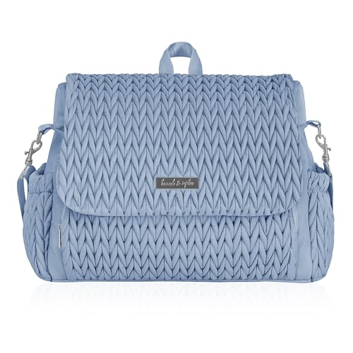 Hannah & Sophia Belle Convertible Baby Diaper Backpack & Bag in Moonmist Blue, Large Size, Dual Sided Water Resistant Changing Mat Included, Detachable Shoulder Straps, Easy To Use - color: Moonmist Blue