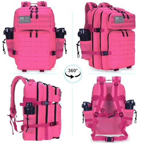 Military Tactical Backpack 45L/25L 3 Day Assault Pack Molle Daypack Hiking Backpack for Men and Women - color: Rose, size: 25L