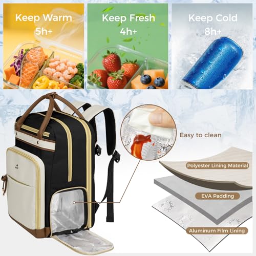 MATEIN Work Backpack with Lunch Compartment Detachable, 15.6 Inch Laptop Backpack with Organized Pocket, College Computer Backpacks Meal Prep Bag Gift for Teachers Nurse Adult Commute Office - color: Black Beige Brown