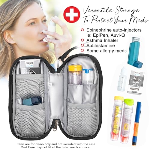 PracMedic Bags Epi Pens Carrying Case- Insulated Epipen Carry Case (Black) | Holds 2 Epi Pens, Auvi-Q or Neffy, Inhaler & Antihistamine. Medical Case for Allergy, Asthma & Diabetes Medicines. - color: Black