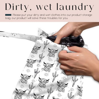 Waterproof Wet Bag for Swimsuit, Travel Beach Wet Dry Bag, Hidden Zipper Reusable Western Cowgirl Wet Bags, for Travel Beach Wet Swimsuits Toiletries Diapers Laundry Bag - color: Western Cattle