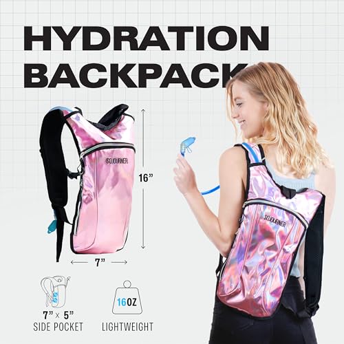 Sojourner Rave Hydration Pack - Hydration Backpack - Hydropack with 2L Bladder - Water Backpack for Festivals, Hiking, Running, Biking and More - color: Holographic - Pale Pink