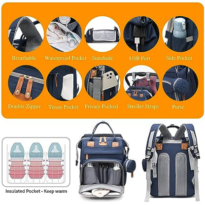 Astro alan Baby Diaper Bags with Changing Station, Waterproof Diaper Bag Backpack for Moms Dads with USB Charging Port, Baby Shower Gifts, Large Capacity diaper backpack, Blue - color: Blue