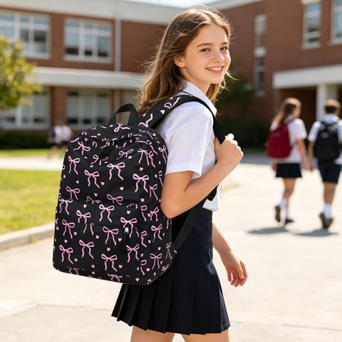 LEDAOU Backpack for Girls School Bag Kids Bookbag Teen Backpack Set Daypack with Lunch Bag and Pencil Case | Kids - color: A-bow Tie Black