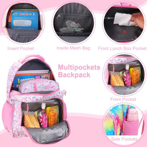 RHCPFOVR Kids Backpack for Girls - Girls Backpack 3-8 Ages Unicorn for Kids 15 Inch School Bookbag for Kindergarten Elementary School Bookbag for Girl 1st 2nd Grade - style: Pink Unicorn Garden