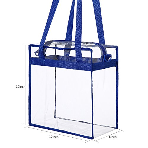 BAGAIL Clear Bags 12x6x12 Stadium Approved Clear Tote Bag with Zipper Closure Crossbody Shoulder Bag with Adjustable Strap - color: Royalblue