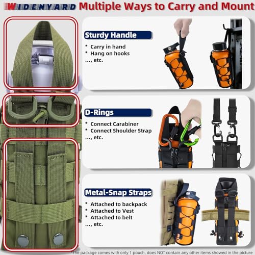Molle Water Bottle Holder Pouch, 16-77 oz Adjustable Capacity Tactical Bottle Bag, Compatible with Backpack, Vest, Belt for Outdoor Activities - color: Green, style: Enhanced