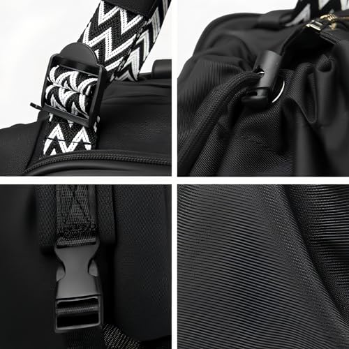 Tote Bag Large Capacity Lightweight Backpack with 15 Pockets Nylon Shoulder Bag for Car Travel Mother Bag - color: Black