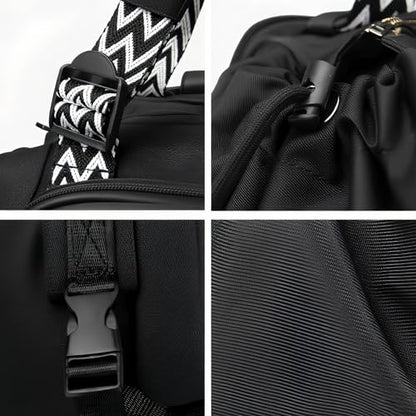 Tote Bag Large Capacity Lightweight Backpack with 15 Pockets Nylon Shoulder Bag for Car Travel Mother Bag - color: Black