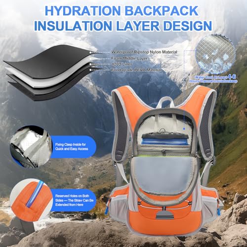 20L Hydration Backpack Pack with 2L Water Bladder Lightweight Hiking Backpack for Women Men, Adjustable Chest Straps Running Hydration Vest for Hiking, Cycling, Climbing - color: Orange