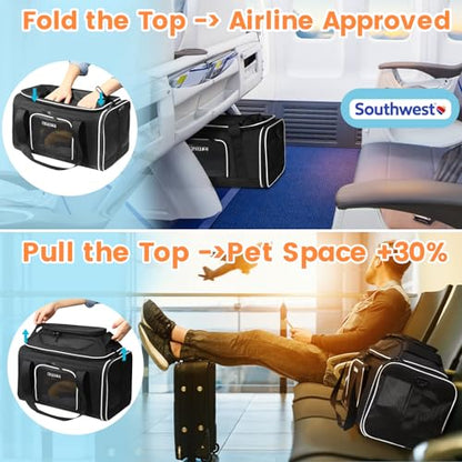 Petskd Top-Expandable Pet Carrier 18x13x9.5 Inches Southwest Airline Approved, Soft-Sided Carrier for Small Cats and Dogs with Locking Safety Zippers and Anti-Scratch Mesh(Black) - color: Black, size: 18.0"L x 13.0"W x 9.5"H
