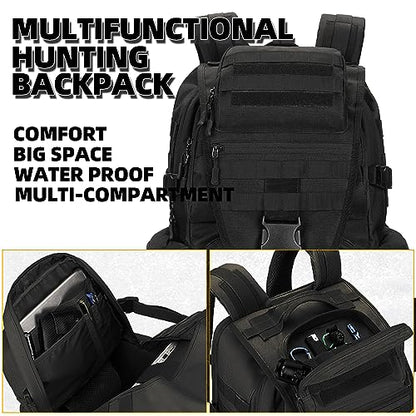 Military Tactical Backpack Waterproof Outdoor Hunting Backpack Large Capacity Hunting Day Pack (Black) - color: Black