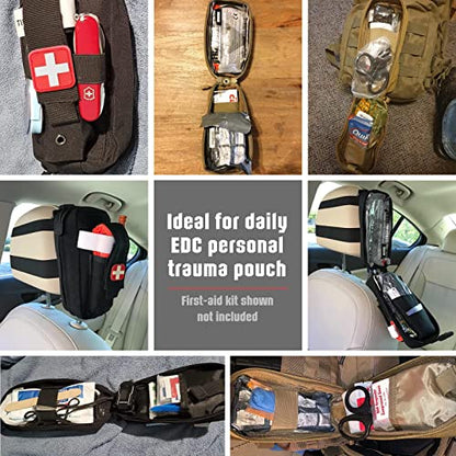 Tactical MOLLE Medical Pouch, Rip-Away EMT First Aid Pouch IFAK Trauma Kit Everyday Carry Survival Bag Include Cross Patch - color: Khaki-2 Packs