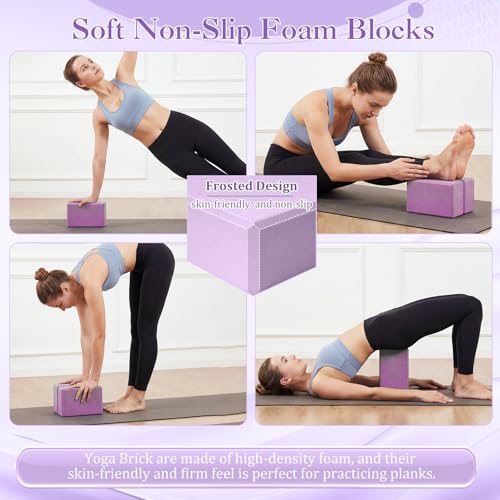 Pilates Set with 2 Yoga Exercise Balls (25.6”&9.8”), Yoga Block, Stretch Strap & Foot Pump, Stability Fitness Ball Kit for Home Gym Equipment Workout Pregnancy Physical Therapy - color: Purple