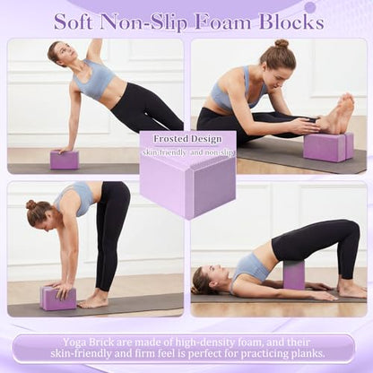 Pilates Set with 2 Yoga Exercise Balls (25.6”&9.8”), Yoga Block, Stretch Strap & Foot Pump, Stability Fitness Ball Kit for Home Gym Equipment Workout Pregnancy Physical Therapy - color: Purple