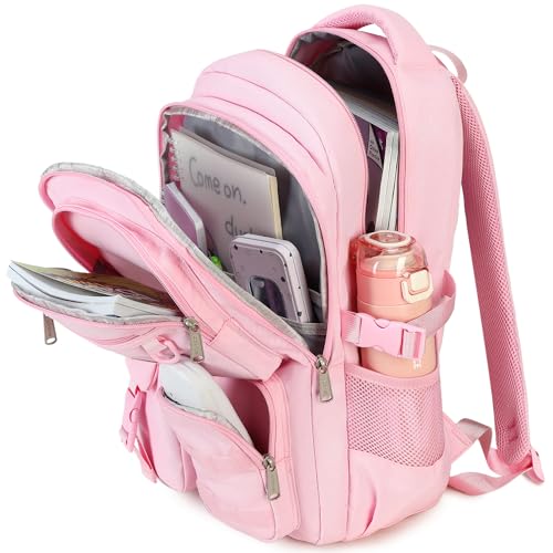 abshoo Large Heavy Duty Backpack For School College Bookbag Casual Multi Pocket Travel Backpacks - color: Pink