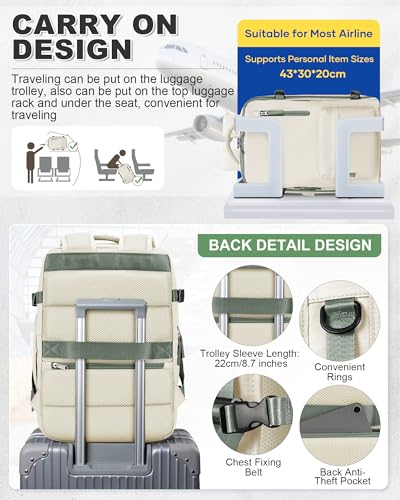 Vacuum Backpack Travel with Pump Carry on Luggage Flight Approved Essentials Personal Item Travel Bag with Vacuum System Waterproof Compression Backpack for Women Men Mochila de Viaje Beige Green - color: A10-beige Green