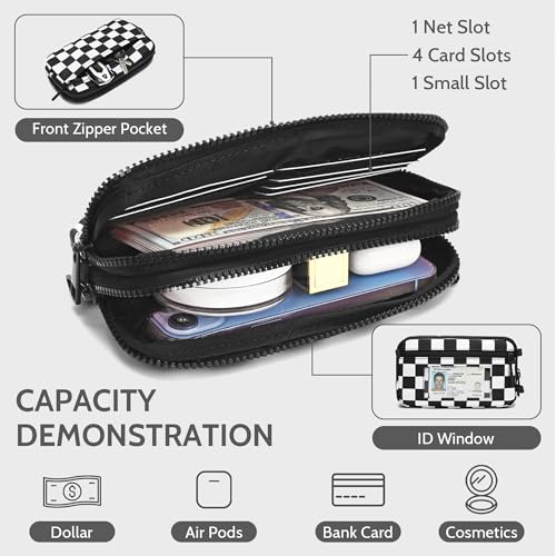 FODOKO Wristlet wallets for women Nylon Quilted Wallet with 4 Zippers,Travel Credit Card,Holder Cell Phone Organizer - color: Black