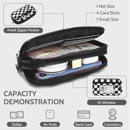 FODOKO Wristlet wallets for women Nylon Quilted Wallet with 4 Zippers,Travel Credit Card,Holder Cell Phone Organizer - color: Black