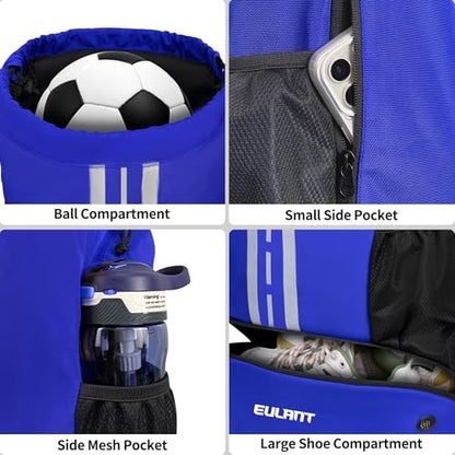 EULANT Soccer Backpack with Shoes Compartment, Waterproof Drawstring Bag for Sport Gym Swim Yoga Travel Football Volleyball - color: Upgraded Blue