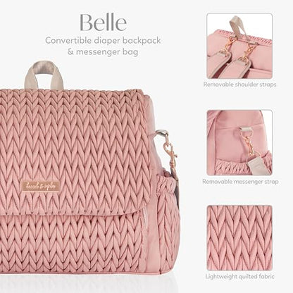 Hannah & Sophia Belle Convertible Baby Diaper Backpack & Bag in Pink Polyester with Classic Style - color: Pink