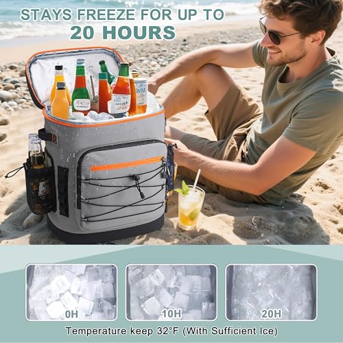 Large 52cans Cooler Backpack, Insulated, Waterproof, Leak Proof, 30L Large Capacity - color: Grey