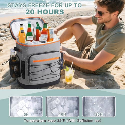 Large 52cans Cooler Backpack, Insulated, Waterproof, Leak Proof, 30L Large Capacity - color: Grey