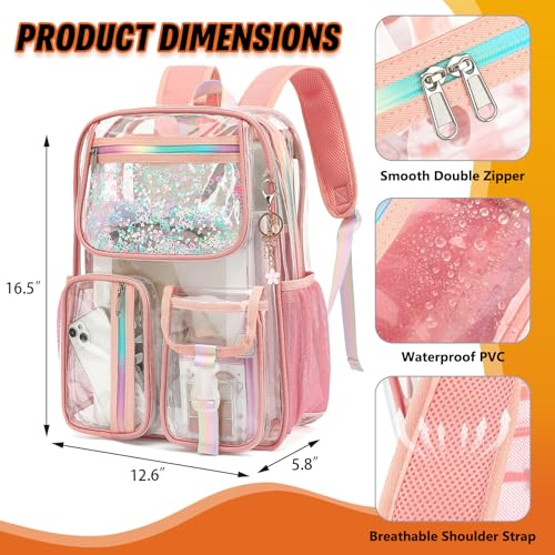 Clear Backpack for Girls Women, PVC Transparent School Backpacks See Through Bookbag for Stadium Sport Travel (Rose Gold) - color: Rose Gold