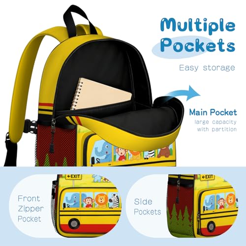 Toddler Backpack for Kids 4-6 – Jungle Safari Animal Kids Backpack, Wild Preschool Kindergarten Daycare Bag with Padded Straps & Chest Clip, Small Backpack for Kids Travel & Outdoor Fun - color: Cute Jungle Drive-through Animal Tour