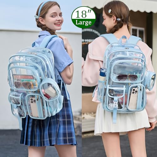 Clear Backpack for School,18 Inch Extra Large Heavy Duty Bookbag for Girls and Boys,Durable See Through PVC Transparent School Backpack forTravel(Blue) - color: Blue