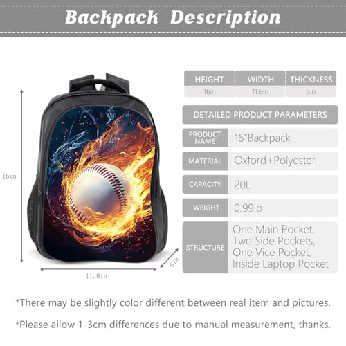 Baseball Backpack Kids Sports Bookbag 16inch Schoolbag With Lunch Box Bag And Pencil Case Set For Boys Girls - color: Baseball