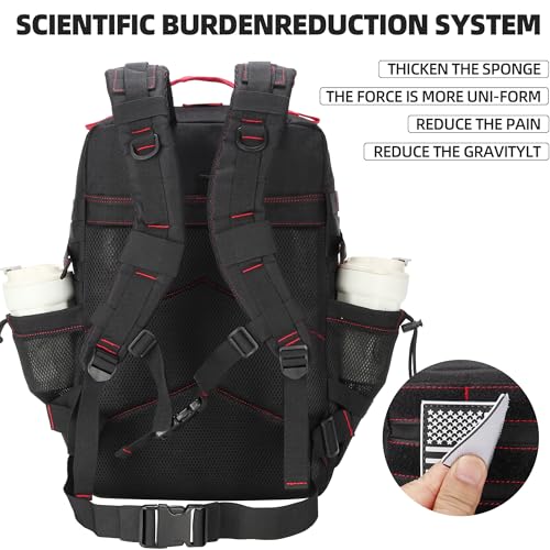 45L Military Tactical Backpacks 3 Days Assault Pack Bag Fitness Rucksack Bug Out Bag Hiking Treeking - color: Black&red