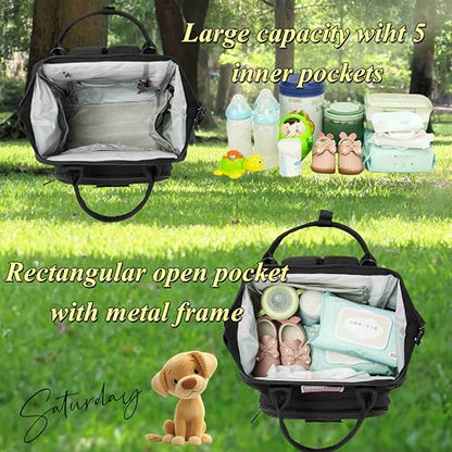 Diaper Bag Backpack for Dad and Mom with USB Charging Port Stroller Straps and Insulated Pocket,army military Travel Nappy Backpack for Daddy/Mommy (Black) - color: Black
