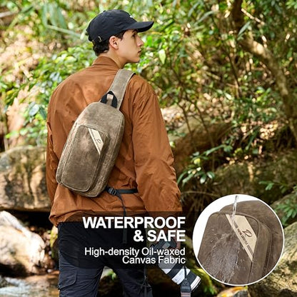 Padwa Lifestyle Dark Brown Crossbody Camera Bag - Waxed Memory Canvas Compact Camera Sling and Crossbody Bag with Fast Access,Versatile Lightweight Everyday Bag for Photographers Travel,Photography - color: Dark Brown