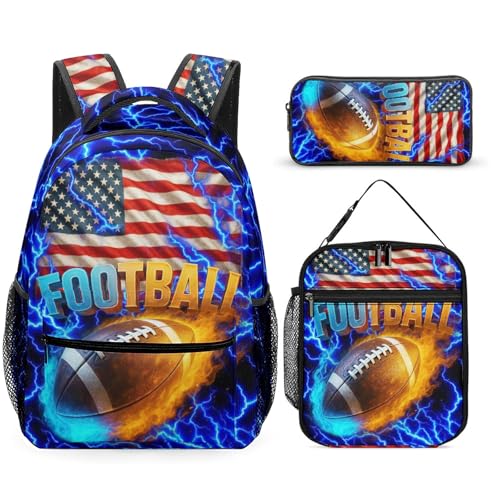 Football Backpack Set for Kids,School Bookbag with Lunch Box and Pencil Pouch Bag(Football1) - color: Football1