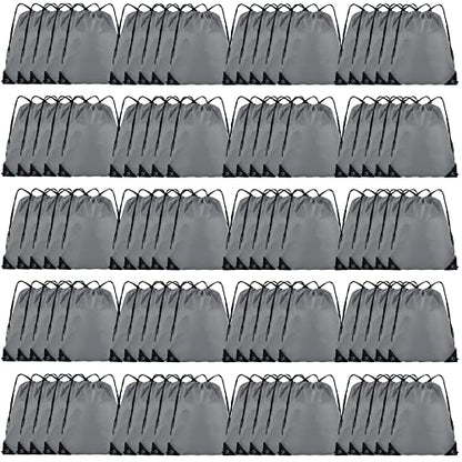 Grneric Drawstring Backpack Bulk 100Pcs Cinch Bag, Polyester Drawstring Bags for Gym Beach Sports Short Trip Party (Grey) - color: Grey