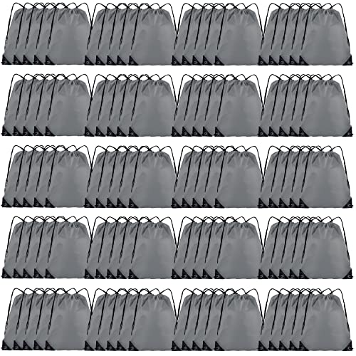 Grneric Drawstring Backpack Bulk 100Pcs Cinch Bag, Polyester Drawstring Bags for Gym Beach Sports Short Trip Party (Grey) - color: Grey