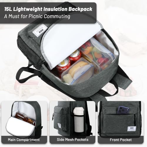 MIER Insulated Backpack Cooler Small Leakproof Lightweight Cute for Women Men to Work, Picnics, Camping, Park Day Trips, 15 L - color: Dark Gray