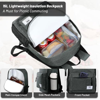 MIER Insulated Backpack Cooler Small Leakproof Lightweight Cute for Women Men to Work, Picnics, Camping, Park Day Trips, 15 L - color: Dark Gray