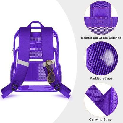 PAMANO Clear Backpack, Heavy Duty Transparent Reinforced Bottom See Through for College, Travel Work Security - color: Purple