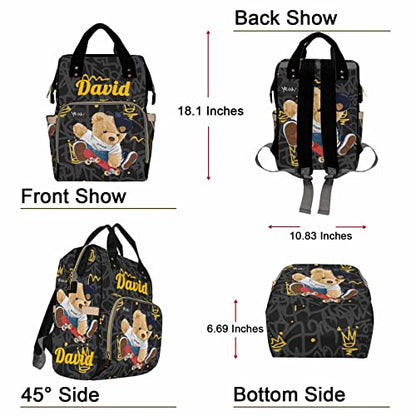 Artsadd Custom Bear Diaper Bag Backpack for Baby Boys, Personalized Name Large Nappy Nursing Orangizer Mommy Bags, Waterproof Travel Daypack for Baby Shower Gifts - color: Bear 01