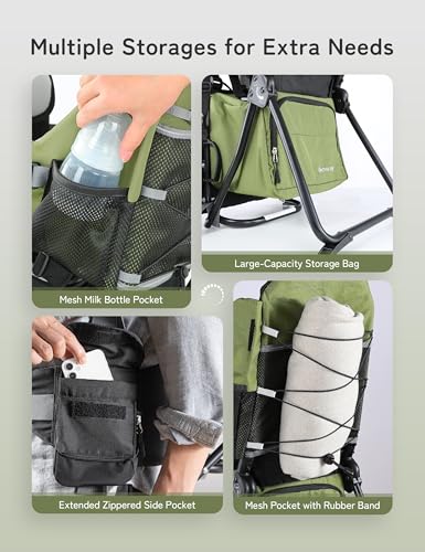 besrey Baby Backpack Carrier, Toddler Hiking Backpack with Safety 3-Height Seat, Adjustable Straps&Waist Belt, Foldable Frame Lightweight Large Capacity Child Carrier for Hiking (Army Green) - color: Army Green