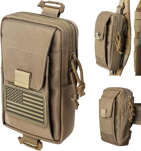 Tactical Backpack Accessories Pouch, Molle Accessories Shoulder Strap Attachment Pouches Utility EDC Phone Pouch Sport - color: Coyote Brown
