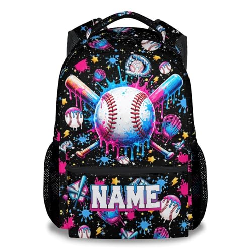 Personalized Baseball Backpack for Boys, Custom Kids Baseball Drip School Bag - 17" Youth Sports Bookbag for Elementary Middle School - color: Black