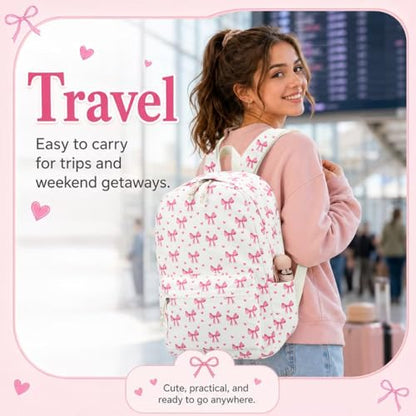 LOIDOU Girls Backpack for Kids Cute School Bookbag - color: Bow Beige 215, size: L-17"