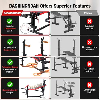 6-in-1 Foldable Weight Bench Set, 1695LBS Adjustable Workout Bench/Barbell Rack/Curl Pad, Bench Press, Leg Extension and Curl machine, Workout Fitness Equipment w/Squat Rack for Home Gym